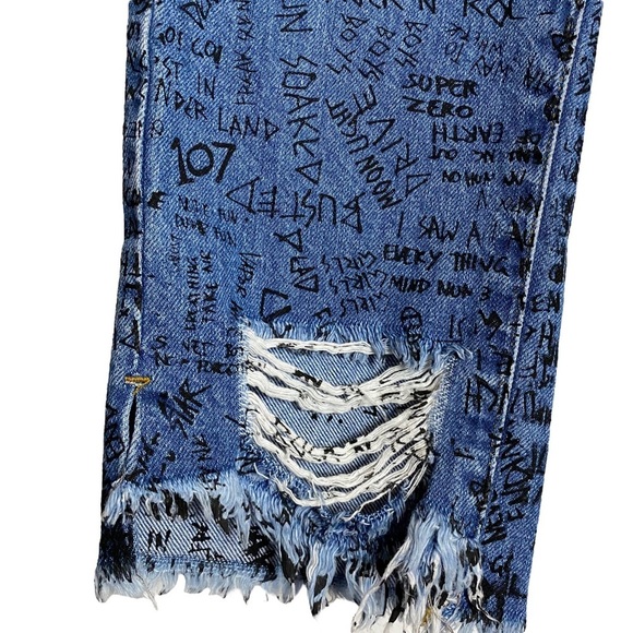 One Teaspoon Graffiti High Rise Straight Leg Cropped Raw Hem Jeans 22 XXS 00 - Picture 6 of 17